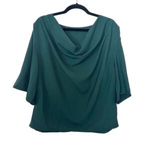 Emory Rose Cowl Neck 3/4 Batwing Sleeve Draped Relaxed Casual Dark Green Blouse